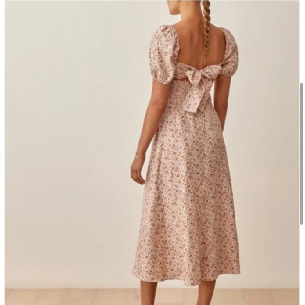 REFORMATION Denver Floral Print Linen Midi Dress Sz 2 cottagecore coquette boho - Picture 4 of 11